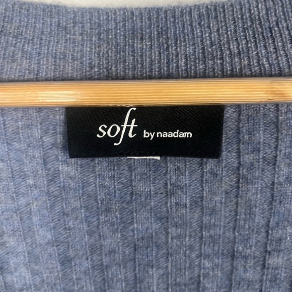 Soft by Naadam 100% Cashmere Ribbed Cardigan Cable Sleeve - Heather Denim READ - Picture 4 of 9